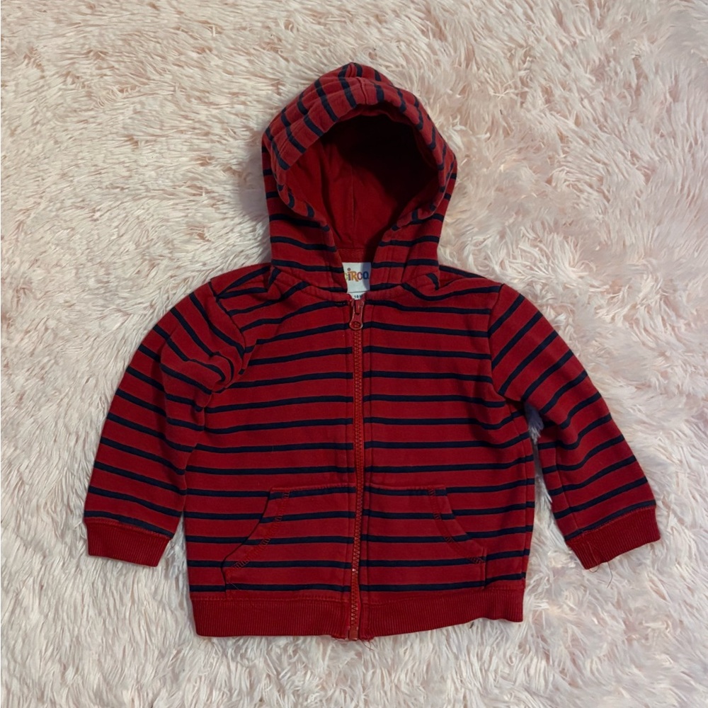Circo Red and Navy Striped Kids Zip-Up Hoodie